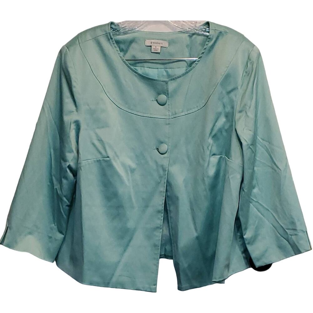 Dressbarn Women's Teal Silky Shoulder Pads 2 Button Blazer Shacket XL
